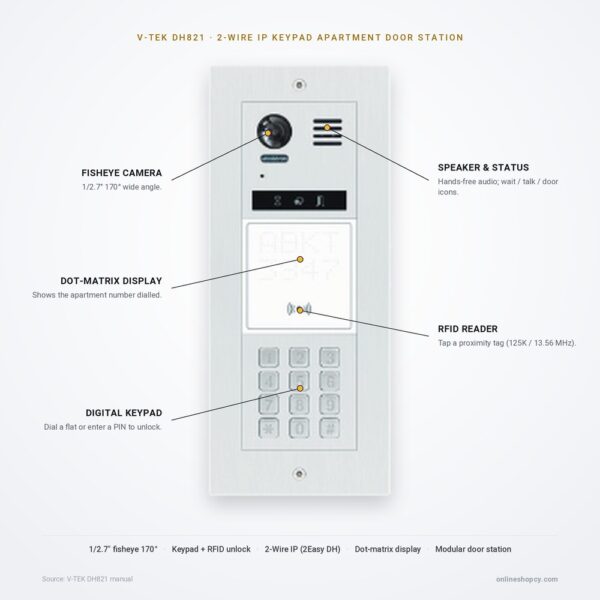 DH821 features DH821 digital door station with keypad and dot-matrix — key features