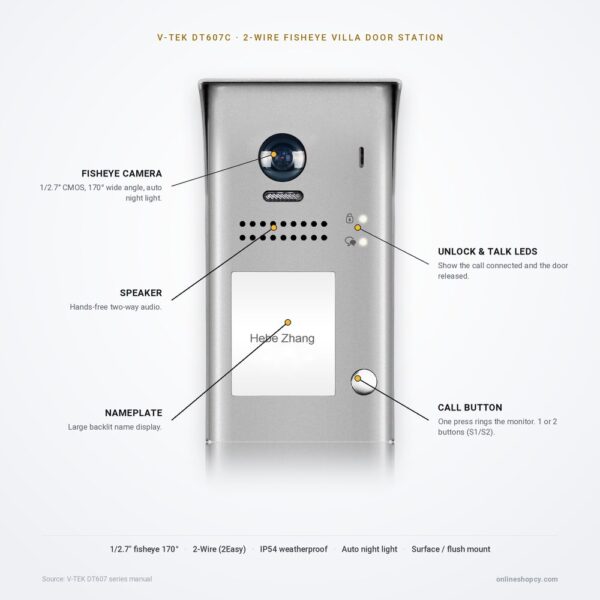 DT607C features DT607C round fisheye villa door station — key features