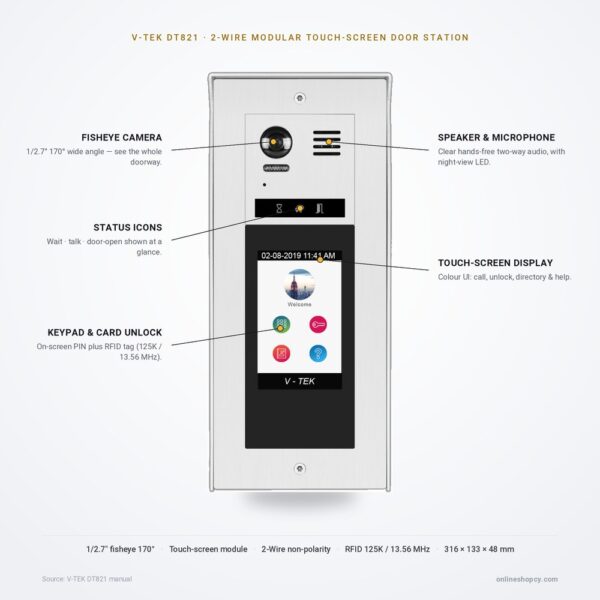 DT821 features DT821 modular door station with touch screen — key features